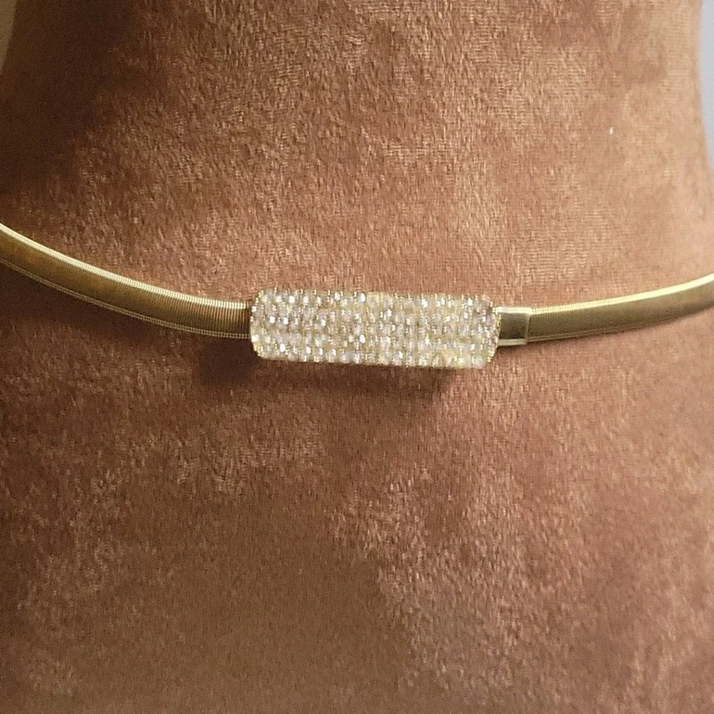Gold Rhinestone Skinny Stretch Snake Chain Belt Size S/M Glam